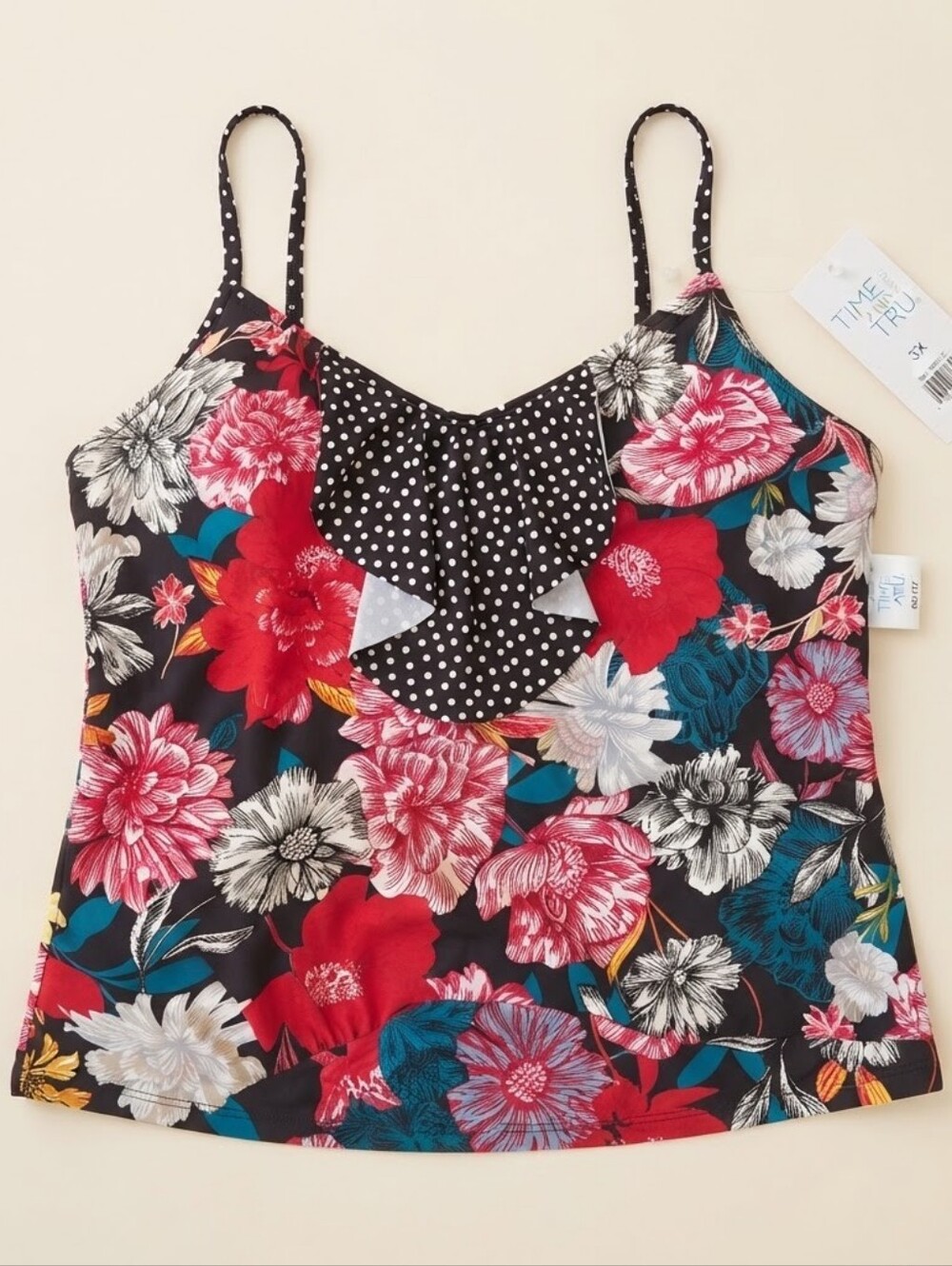 NWT Time and Tru Floral Polka Dot Tankini Top Women's Size Medium 8-10
